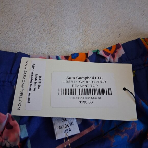 Sara Campbell NWT Women's Size XL Blue Liberty Garden Print Peasant Top - Picture 9 of 13